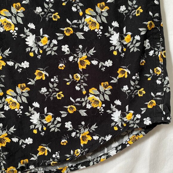 Denim & Flower Black and Yellow Floral Button Up Shirt 100% Cotton Short Sleeve - Picture 8 of 13